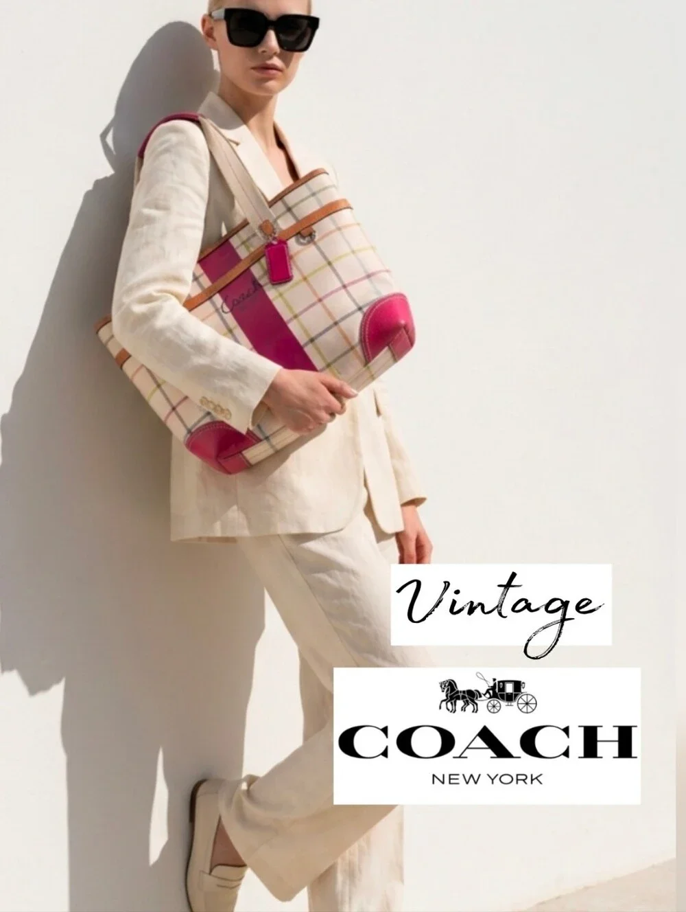 Coach Vintage Plaid Tote Bag in Raspberry Pink Plaid